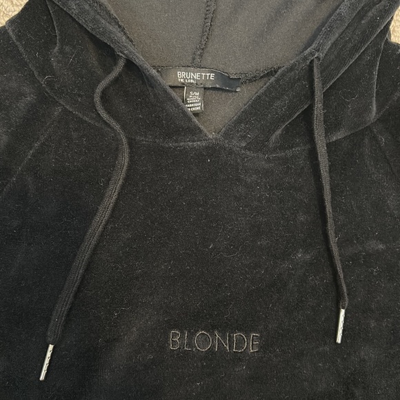 Brunette The Label BLONDE Embroidered Velour Velvet Hoodie in Black Small/Medium - Picture 4 of 5
